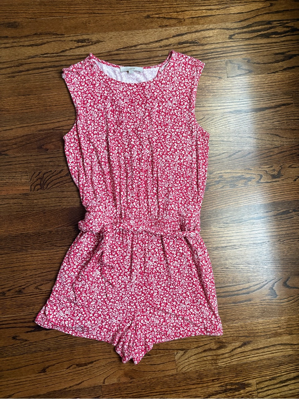 LOFT Red Floral Sleeveless Romper Large Petite - Picture 2 of 6